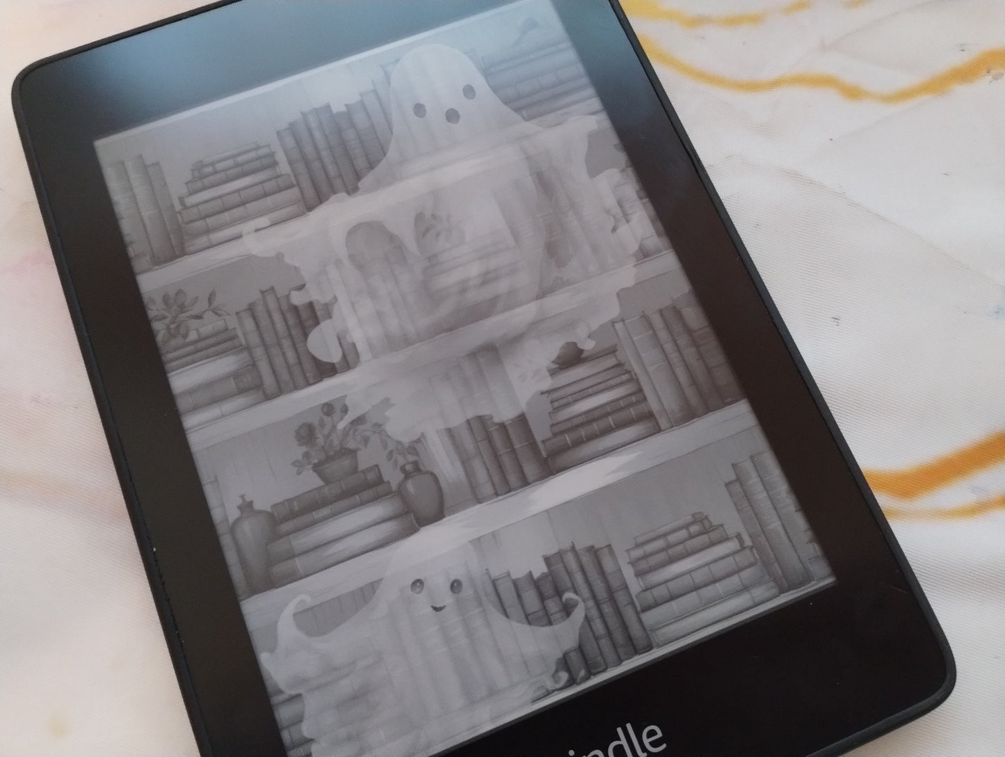 Ghost in the Library Soft Pastel Goth Witchy Lock Screen for use w Kindle EReader Custom Book Cover Bookstagram Bookish Spooky Book Lover