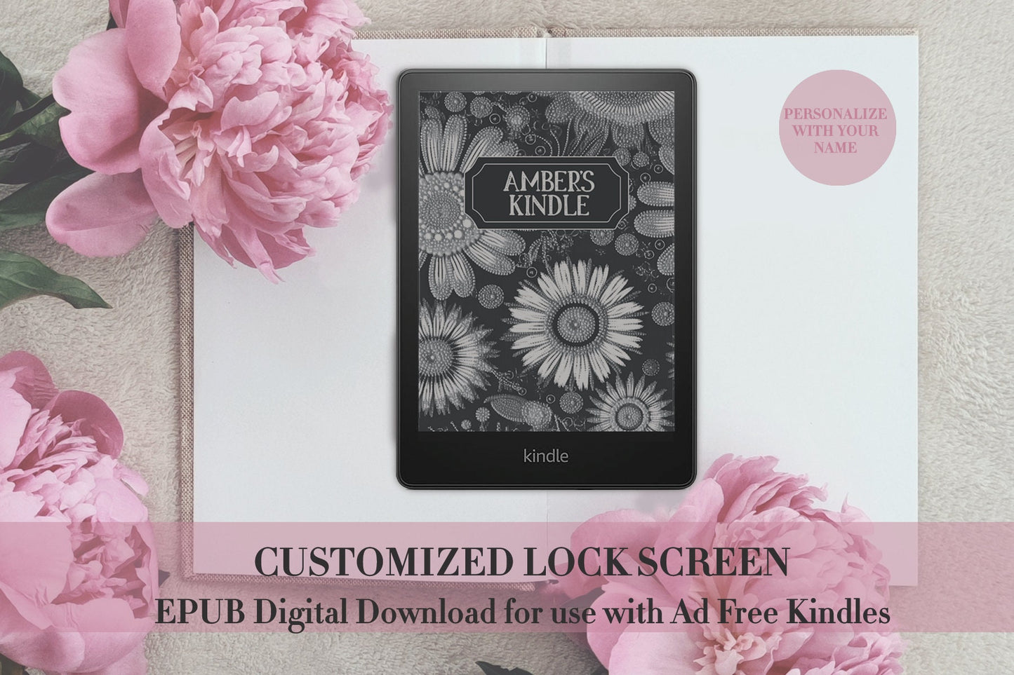 Floral Stitch Embroidery Lock Screen for use w Kindle EReader Custom Book Cover Bookstagram Teacher School Librarian Retro Bookish Gift