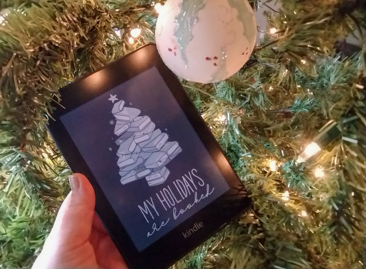 My Holidays are Booked Christmas Tree Bookmas Lock Screen for use w Kindle EReader Custom Book Cover Bookstagram Librarian Retro Bookish