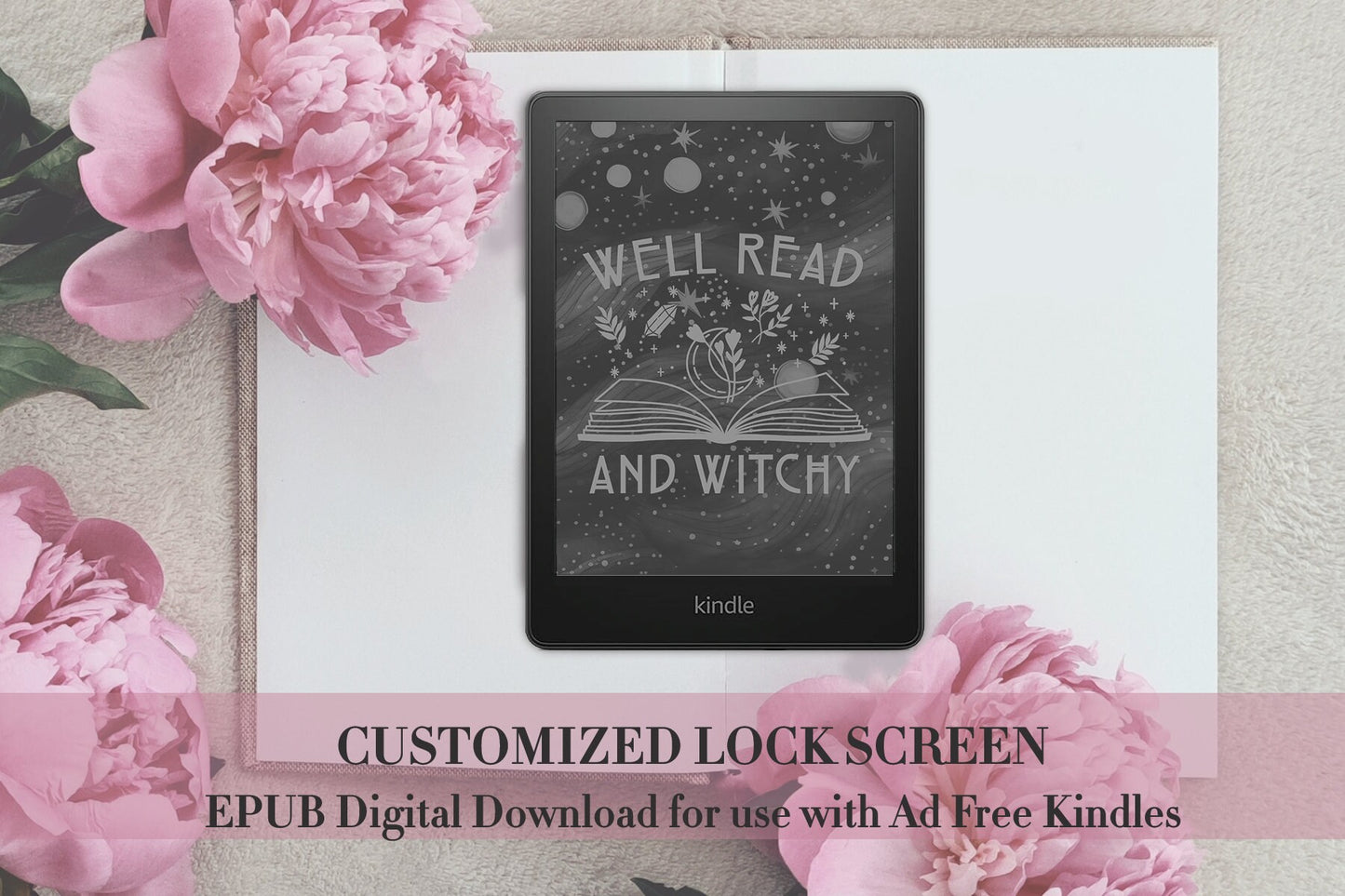 Well Read and Witchty Halloween Spooky Skeleton Lock Screen for use w Kindle EReader Custom Book Cover Bookstagram Librarian Retro Bookish