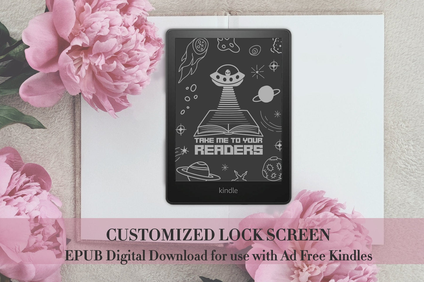 Take Me to Your Readers SciFi Science Fiction Lover Lock Screen for Kindle EReader Custom Book Cover Bookstagram Librarian Bookish Space