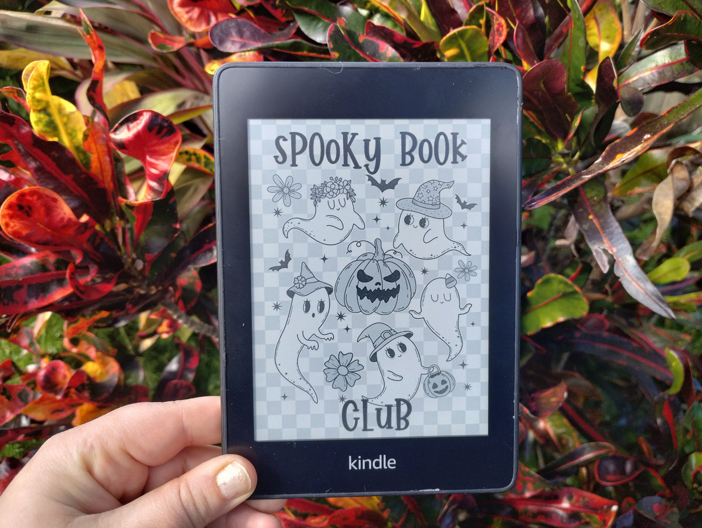 Spooky Book Club Ghost Coven Pumpkin Lock Screen for use w Kindle EReader Custom Book Cover Bookstagram Librarian Retro Bookish