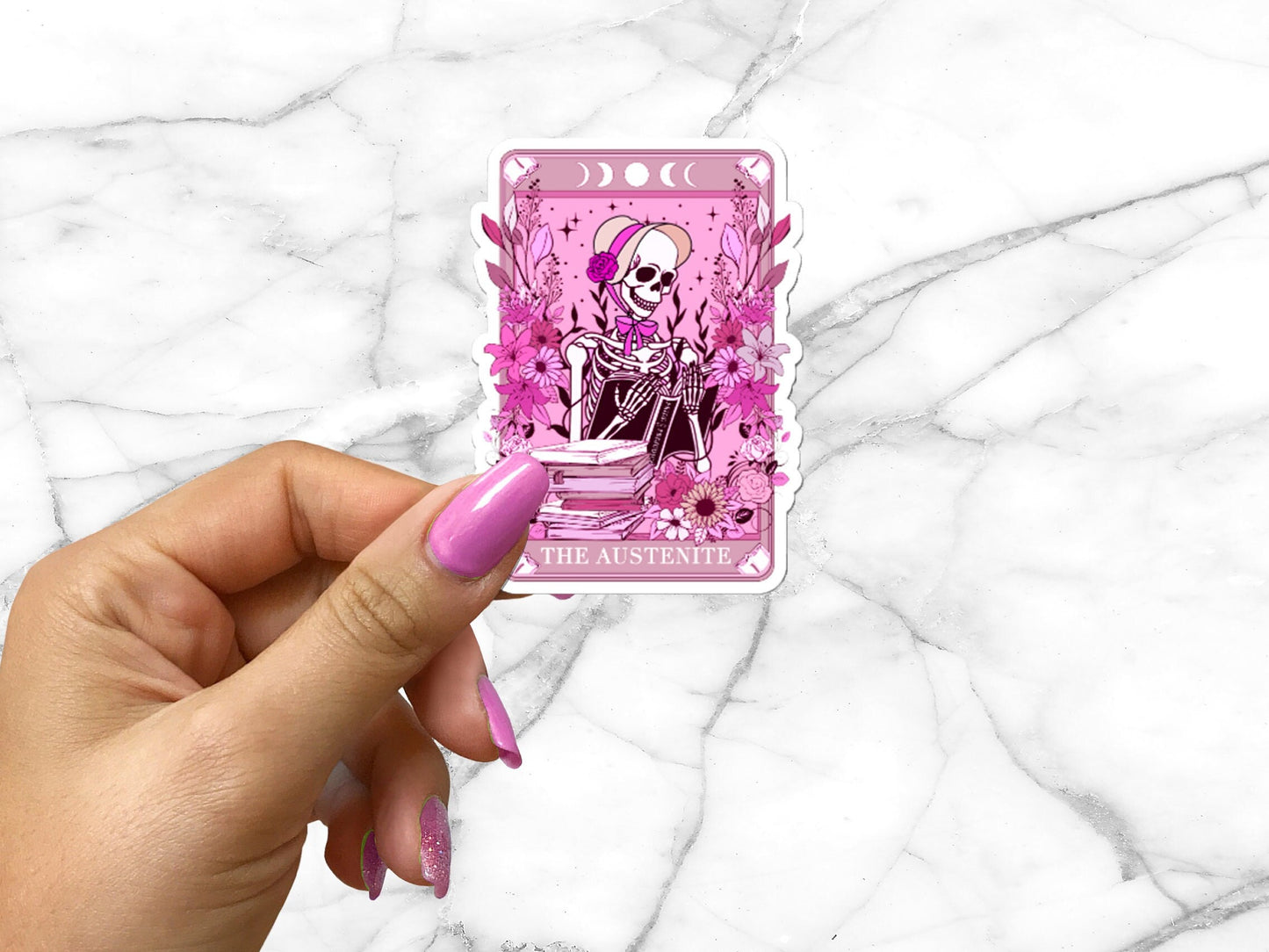 The Reader Dusty Tarot Card Sticker Spooky Books Skeleton Sticker for Reader BookTok Reading Journal Sticker Bookish Tarot Reader Cute