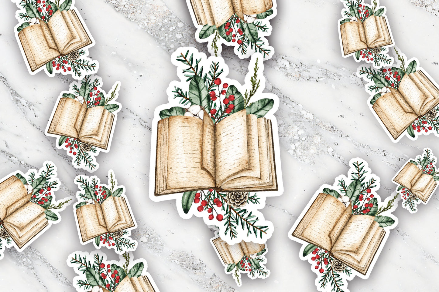 Christmas Reading with Greenery Holiday Bookish Sticker Merry Bookmas Book Club Christmas Gift under 5 Bookish Friend Cute BookTree Booktok