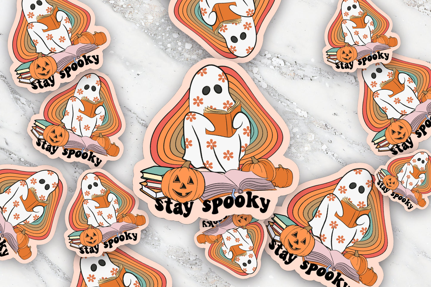 Stay Spooky Bookish Ghost Halloween Read Books Bullet Journal Sticker Planner Sticker for Fall Read Boooks The Reader Tarot Spooky Season