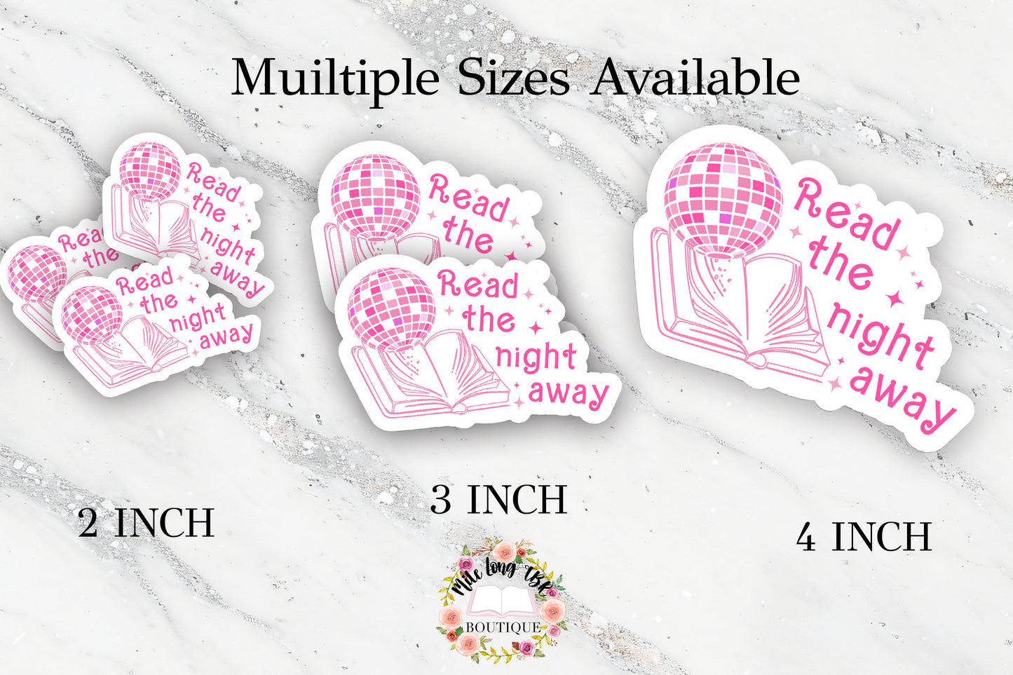 Read the Night Away Pink Disco Bookish Retro Y2k Sticker for Readers Cute Nerdy Sticker Journal Book Cart Sticker Planner Librarian Teacher