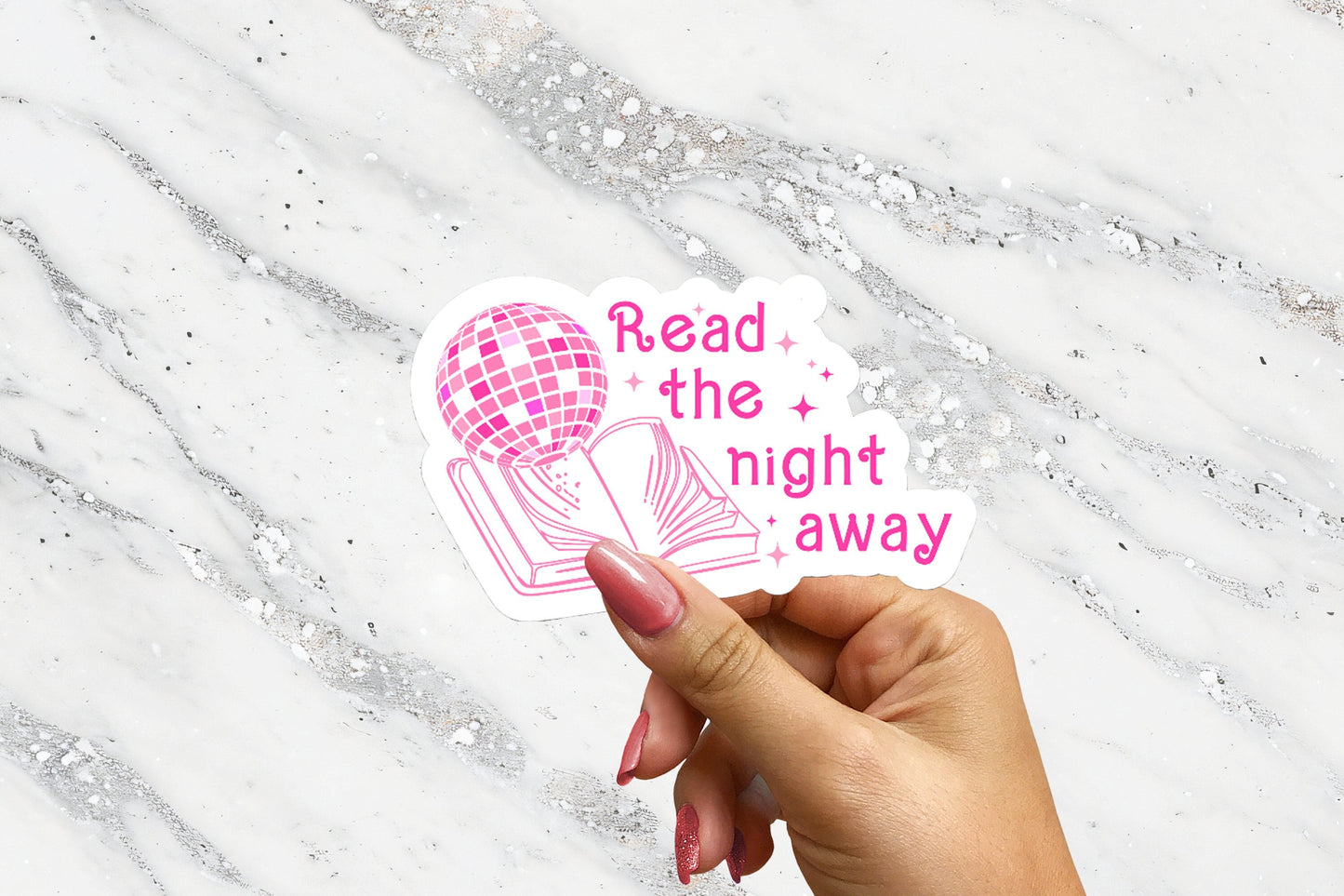 Read the Night Away Pink Disco Bookish Retro Y2k Sticker for Readers Cute Nerdy Sticker Journal Book Cart Sticker Planner Librarian Teacher