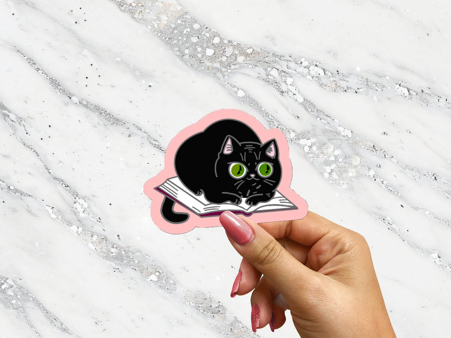 Kitty on Book Pink Bookish Sticker for Readers Cute Bookish Sticker for Book Cart Reading Journal Hydroflask Sticker Cat Lover Sticker Gift