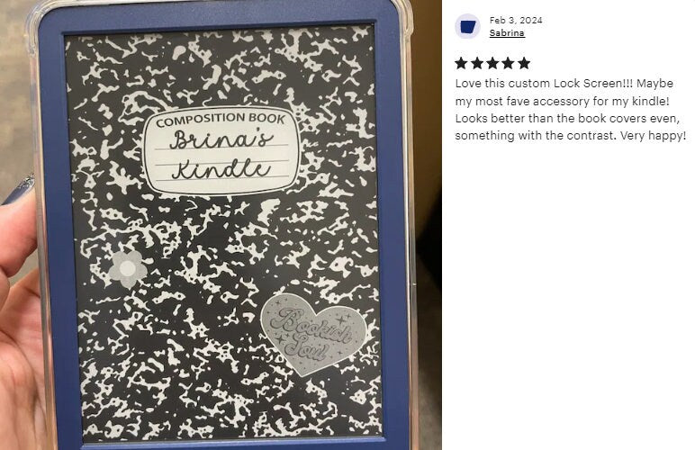 Personalized Composition Book Lock Screen for use w Kindle EReader Custom Book Cover Bookstagram Teacher School Librarian Retro Bookish Gift