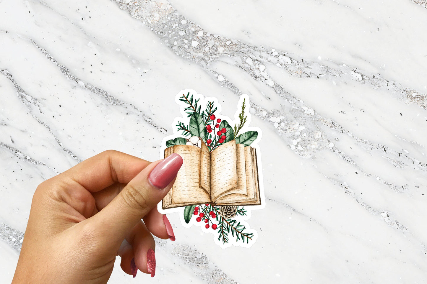 Christmas Reading with Greenery Holiday Bookish Sticker Merry Bookmas Book Club Christmas Gift under 5 Bookish Friend Cute BookTree Booktok