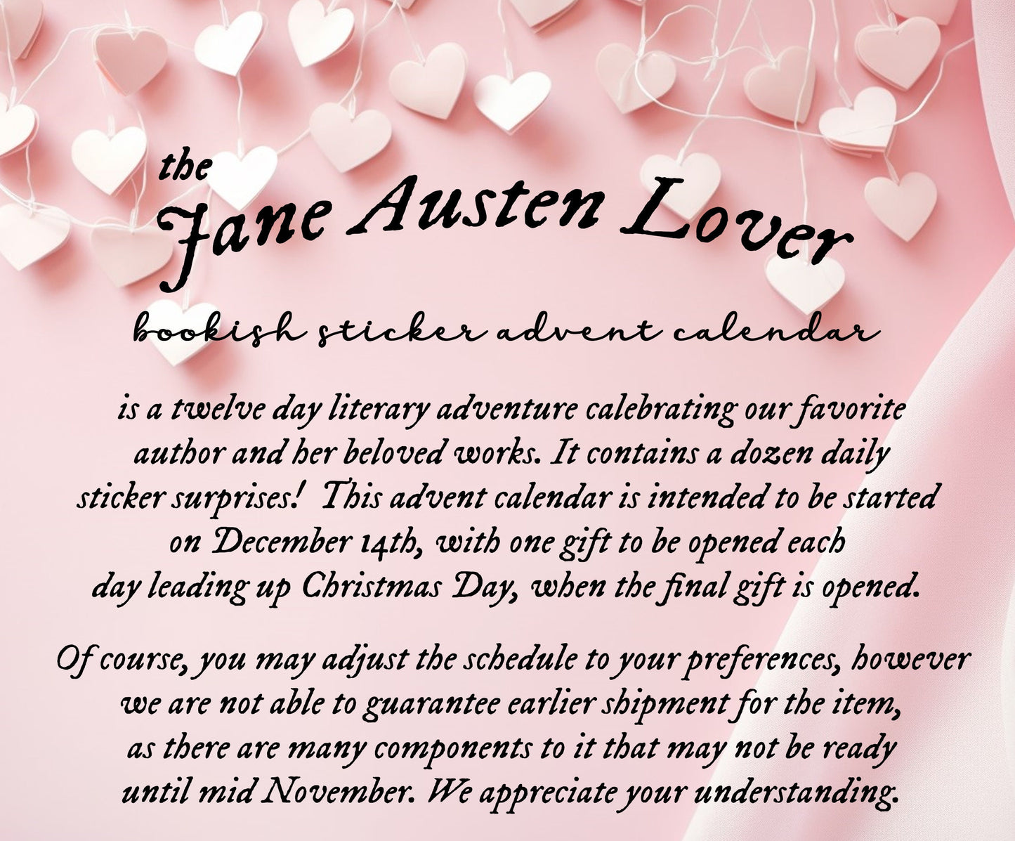 Jane Austen Valentins Bookish Sticker 12 Day Advent Calendar Best Gift Exchange Present Reader Teacher Librarian Bookish Sticker Lover