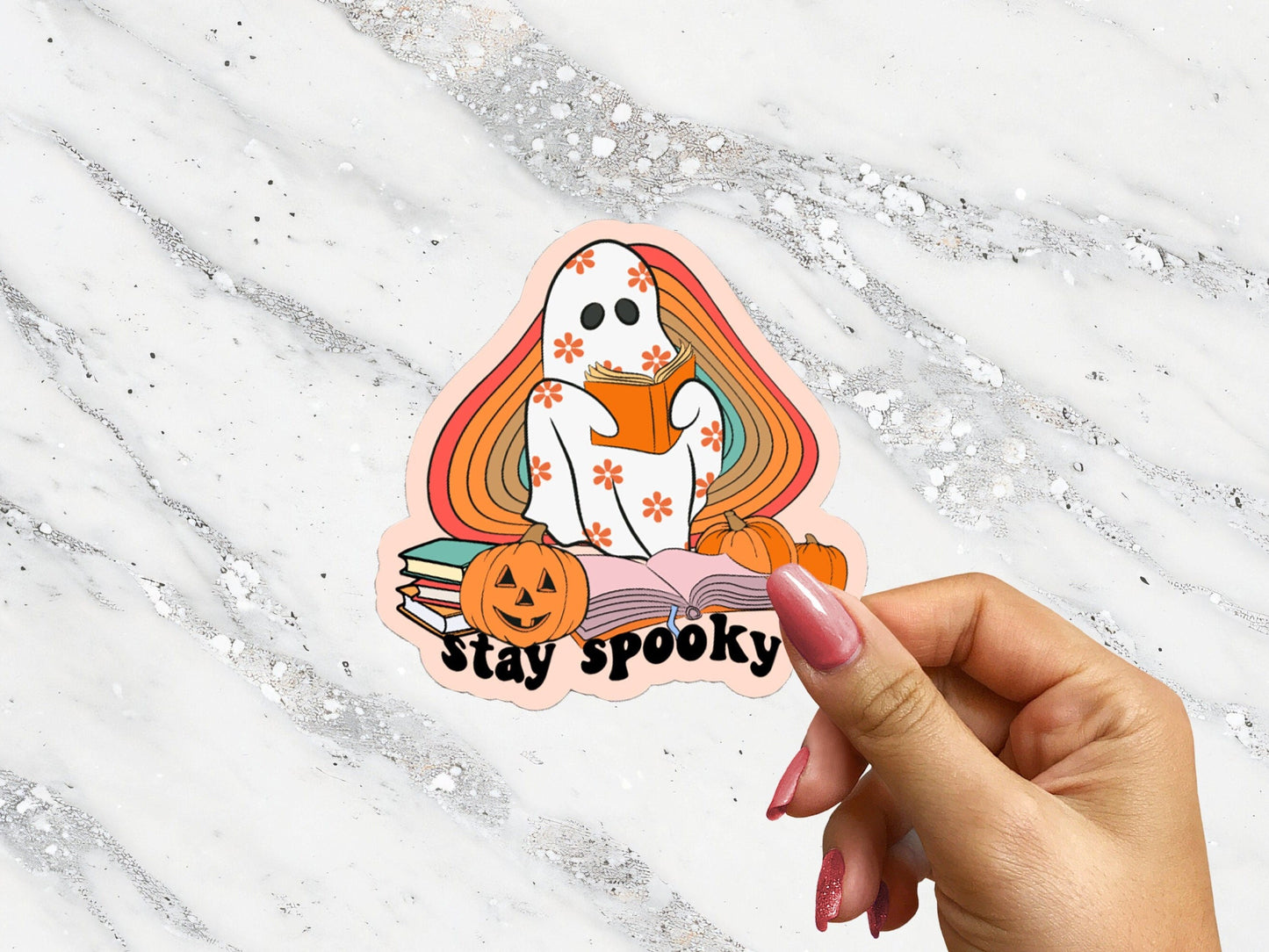 Stay Spooky Bookish Ghost Halloween Read Books Bullet Journal Sticker Planner Sticker for Fall Read Boooks The Reader Tarot Spooky Season