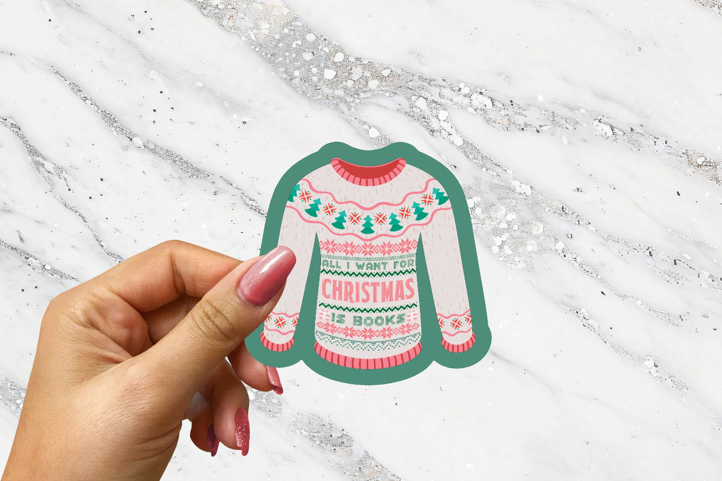 All I Want for Christmas is Books Holiday Bookish Sticker Merry Bookmas Sticker Book Club Christmas Gift under 5 For Bookish Friend