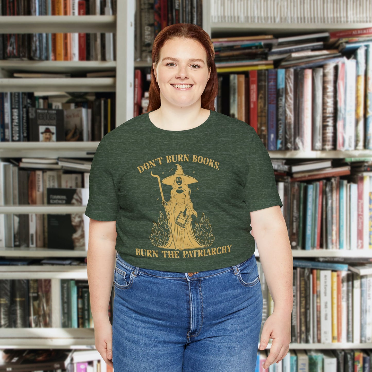 Don't Burn Books Burn the Patriarchy Witchy Anticensorship Book Witch Spooky Shirt for Reader Librarian Booktok Halloween Fall of Feminist
