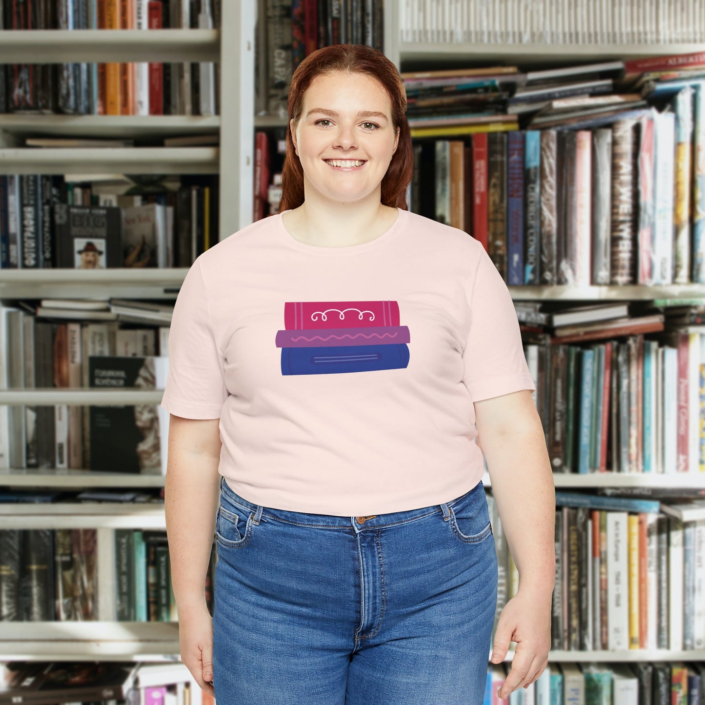 Subtle Bi Bookstack Tshirt for Reader Pride Month Read Banned Queer Books Librarian Tee Bisexual Romance Novel