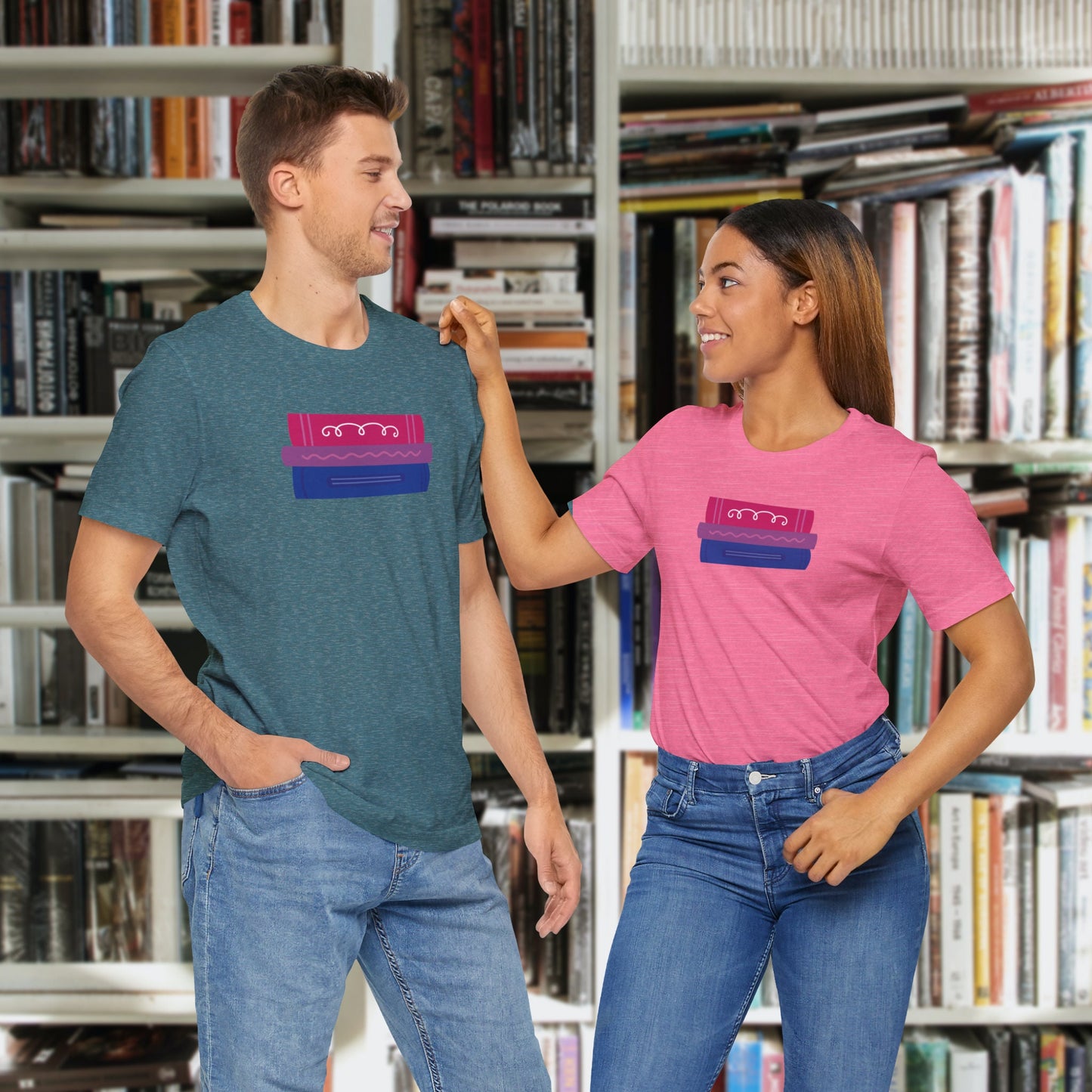 Subtle Bi Bookstack Tshirt for Reader Pride Month Read Banned Queer Books Librarian Tee Bisexual Romance Novel