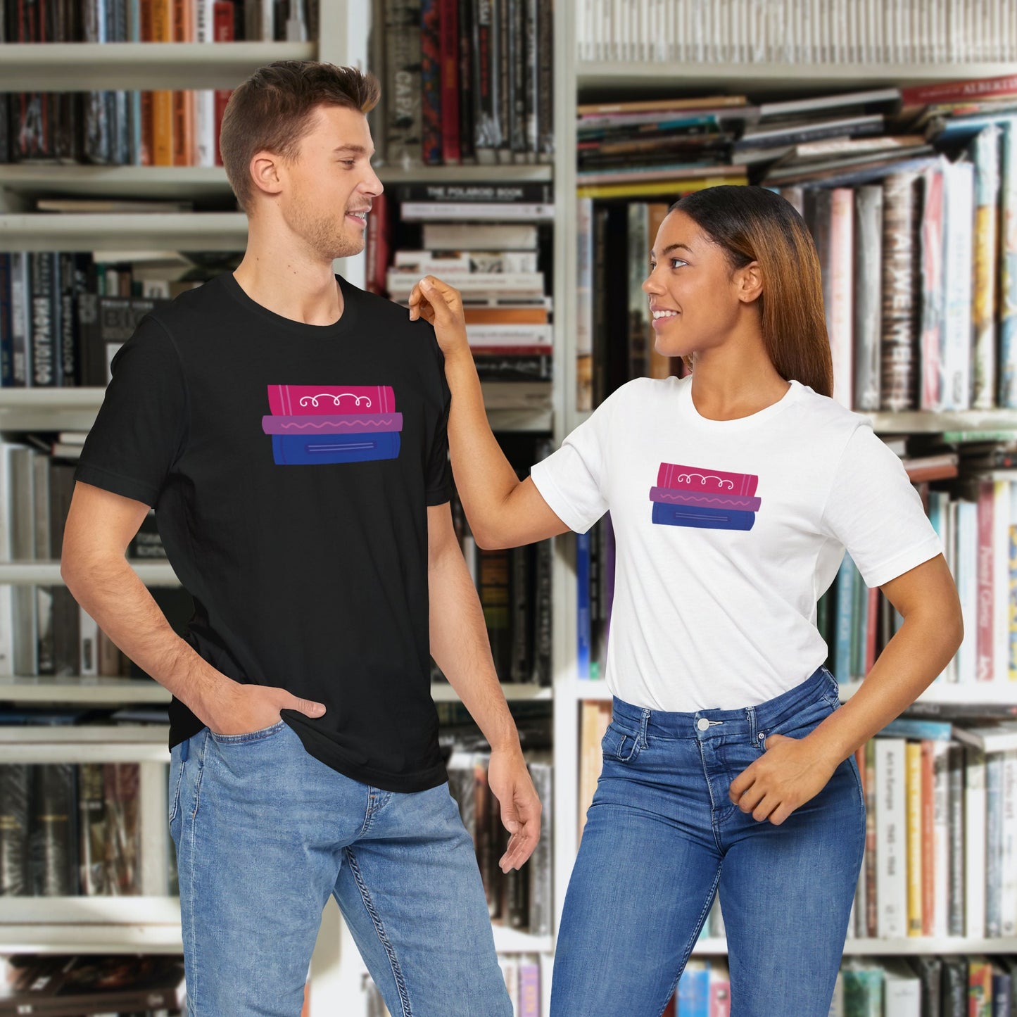 Subtle Bi Bookstack Tshirt for Reader Pride Month Read Banned Queer Books Librarian Tee Bisexual Romance Novel