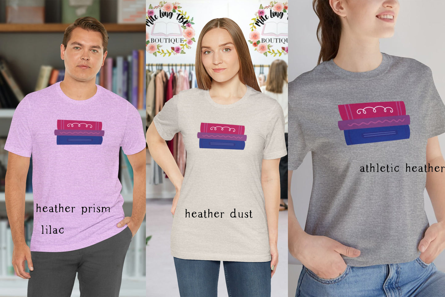 Subtle Bi Bookstack Tshirt for Reader Pride Month Read Banned Queer Books Librarian Tee Bisexual Romance Novel