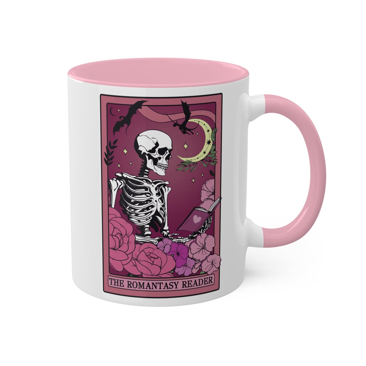 The Romantasy Reader Tarot Card Mug Spooky Book Skeleton Sticker for Reader BookTok Tea Coffee Mug for Book Club Smut Reader