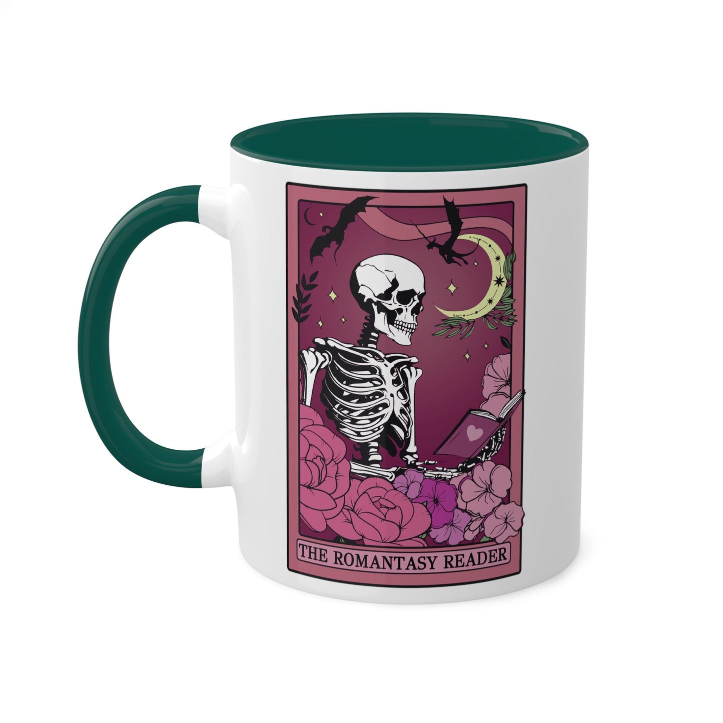 The Romantasy Reader Tarot Card Mug Spooky Book Skeleton Sticker for Reader BookTok Tea Coffee Mug for Book Club Smut Reader