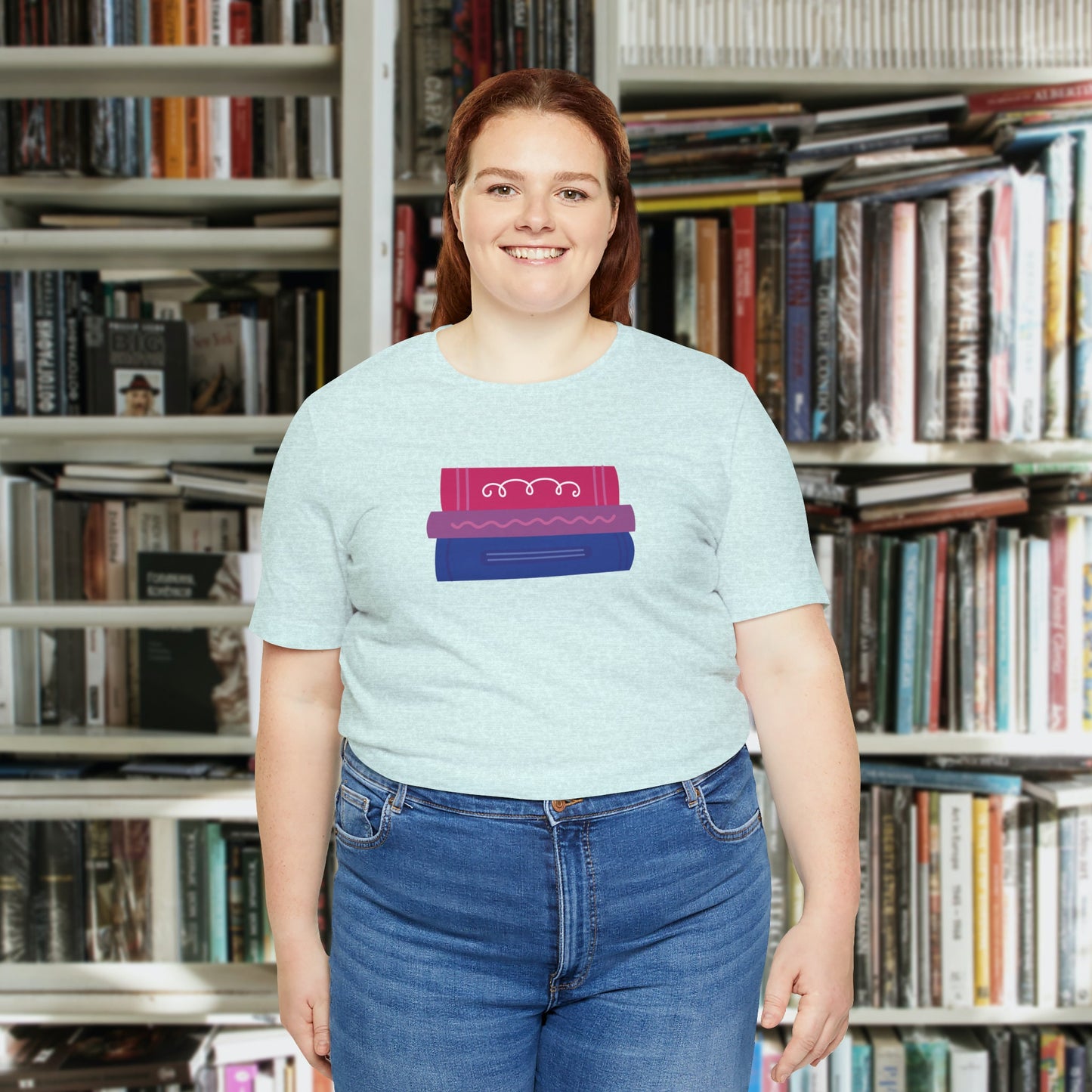 Subtle Bi Bookstack Tshirt for Reader Pride Month Read Banned Queer Books Librarian Tee Bisexual Romance Novel