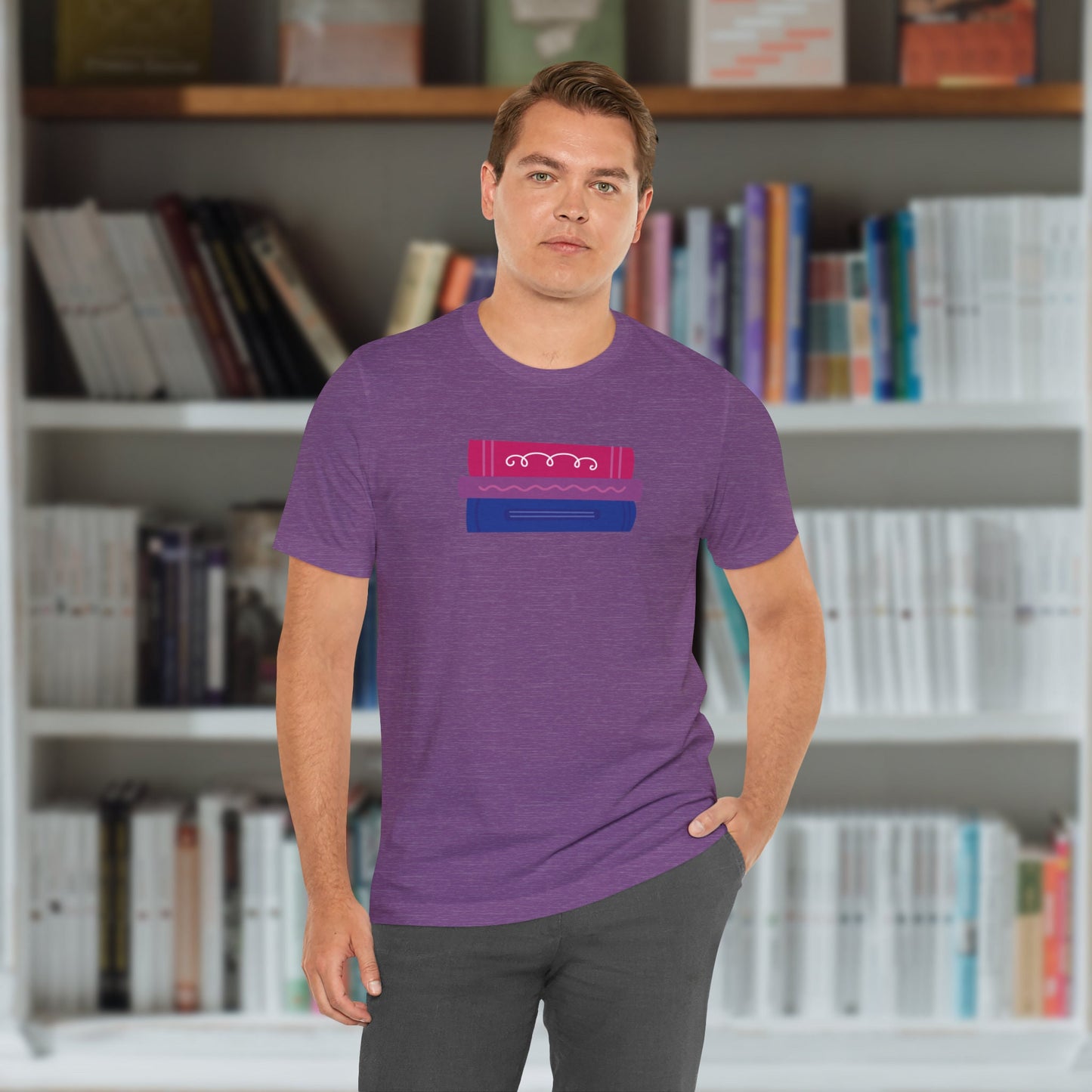 Subtle Bi Bookstack Tshirt for Reader Pride Month Read Banned Queer Books Librarian Tee Bisexual Romance Novel