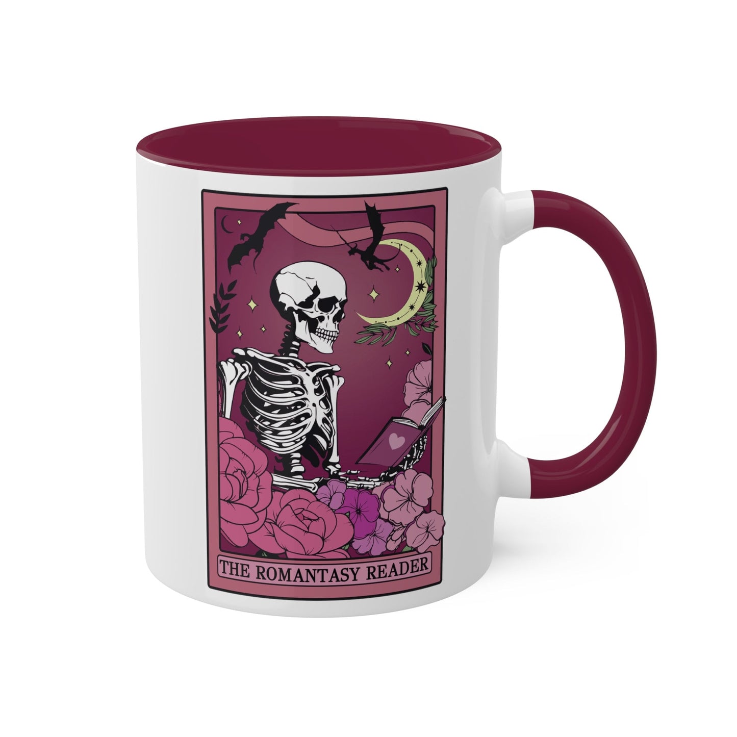 The Romantasy Reader Tarot Card Mug Spooky Book Skeleton Sticker for Reader BookTok Tea Coffee Mug for Book Club Smut Reader