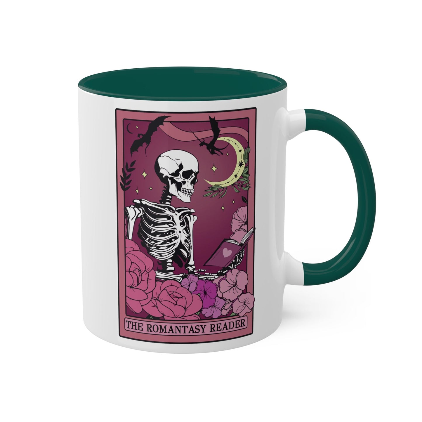 The Romantasy Reader Tarot Card Mug Spooky Book Skeleton Sticker for Reader BookTok Tea Coffee Mug for Book Club Smut Reader