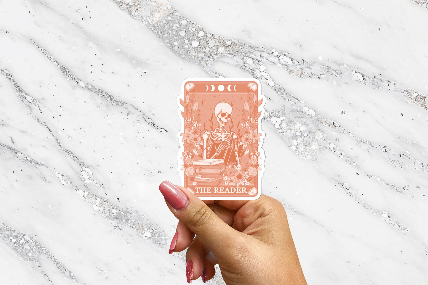 The Reader Dusty Tarot Card Sticker Spooky Books Skeleton Sticker for Reader BookTok Reading Journal Sticker Bookish Tarot Reader Cute