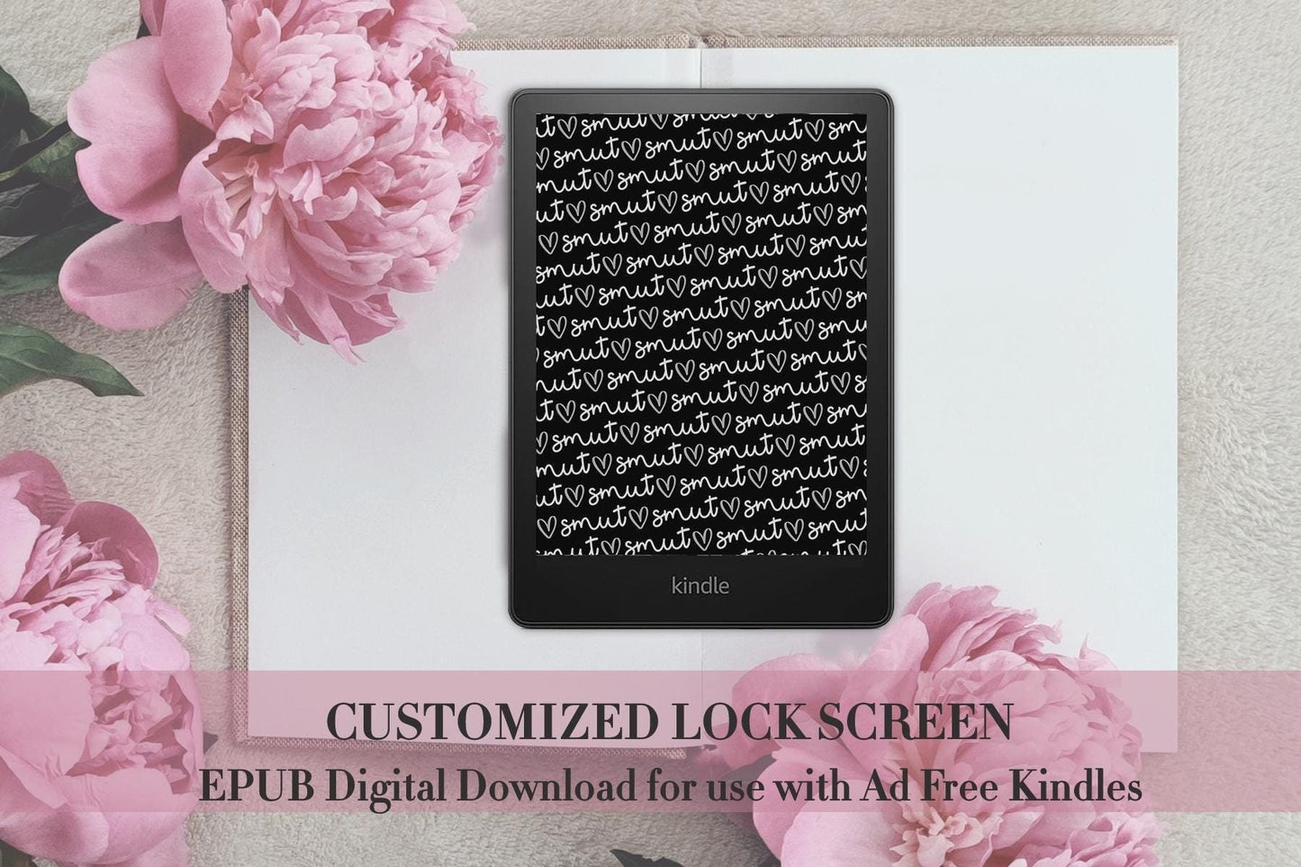 Smut Hearts Dark Spicy Romance Reader Lock Screen for use w Kindle EReader Custom Book Cover Bookstagram Bookish