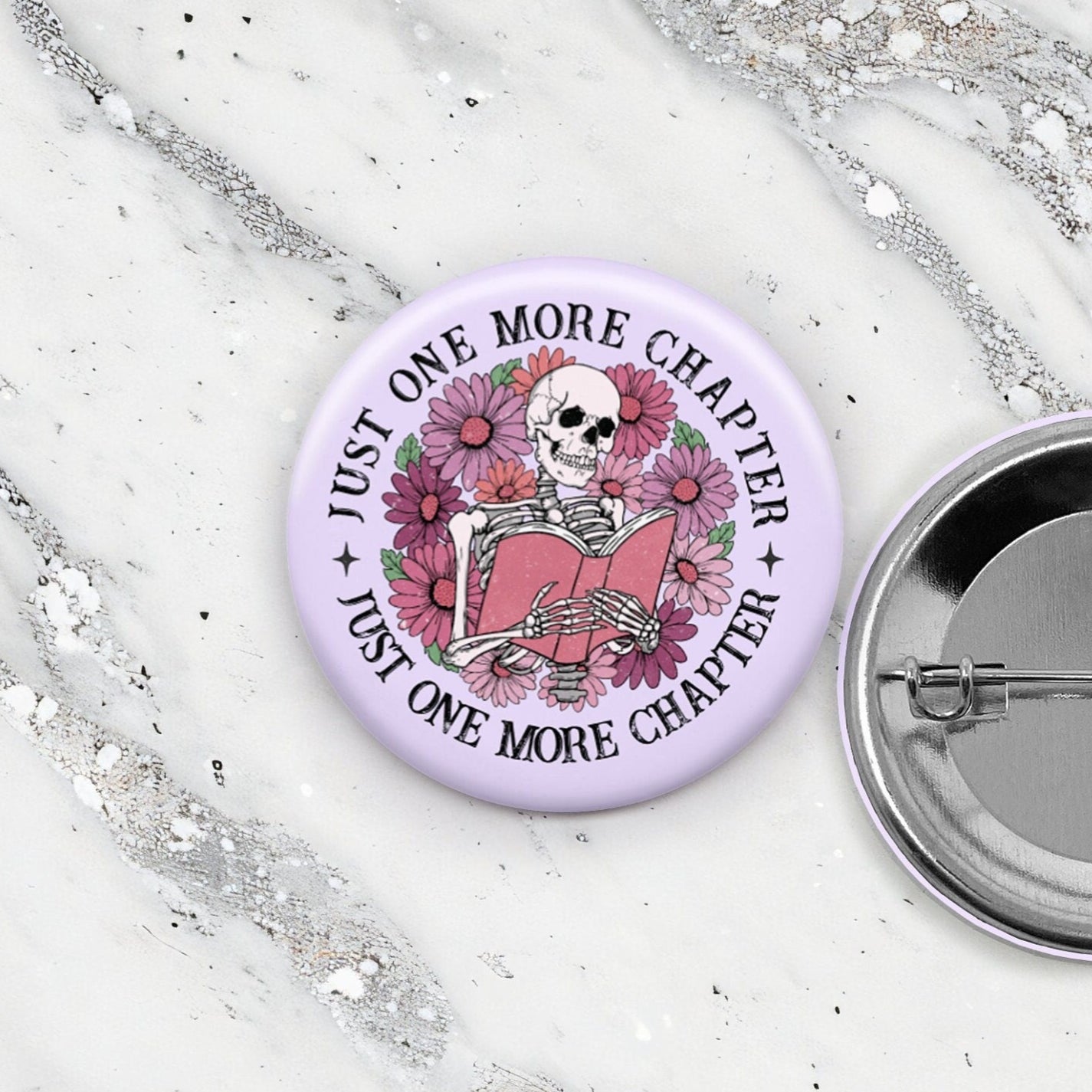 Just One More Chapter Bookish Skeleton Pin Buttons Librarian Pin for Lanyard Small Bookish Gift Under 5 Retro Reader Teacher