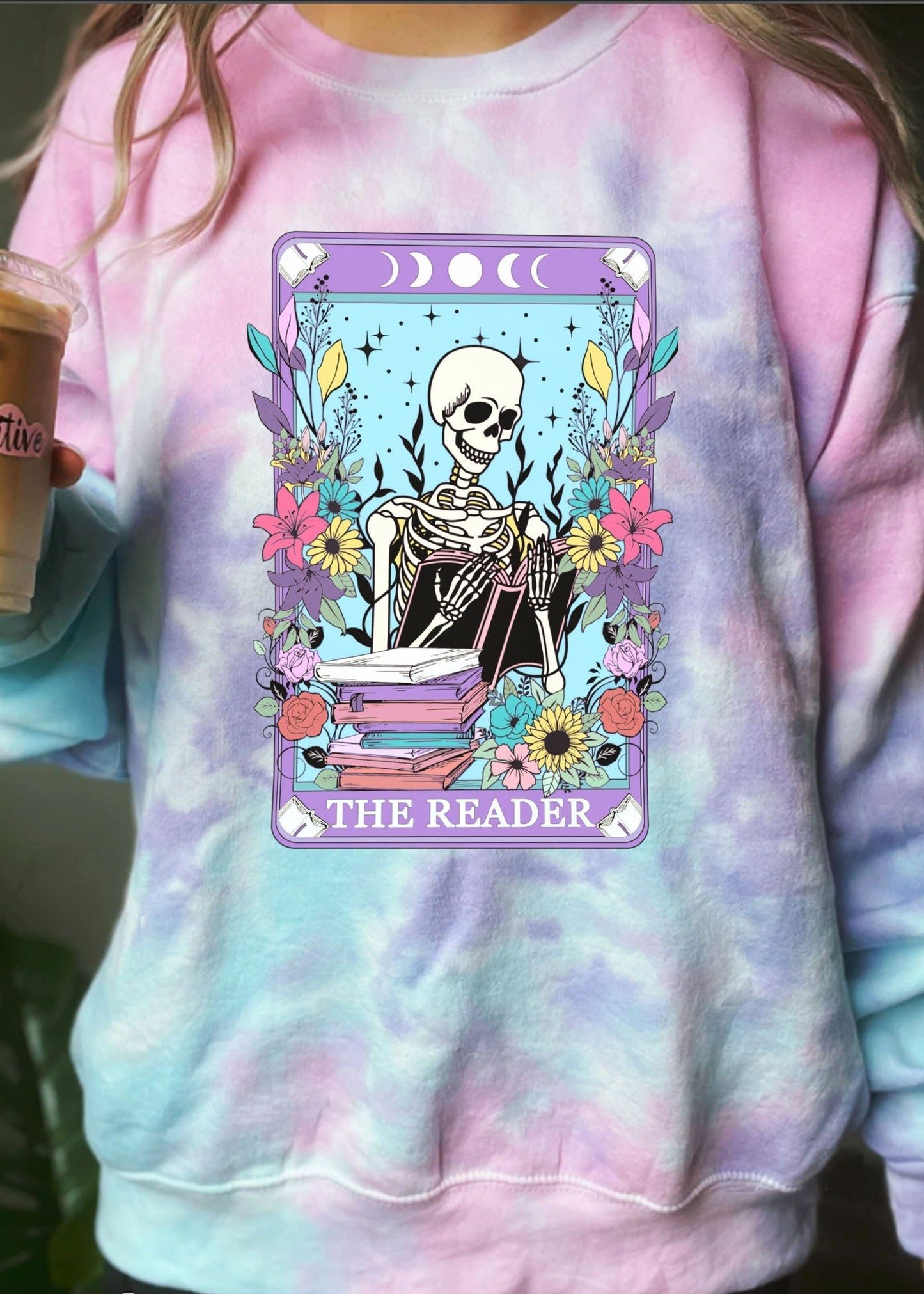 The Reader Pastel Bookish Sweatshirt for Book Tok Halloween Spooky Season Cute Pastel Goth Unisex Tie-Dye Sweatshirt
