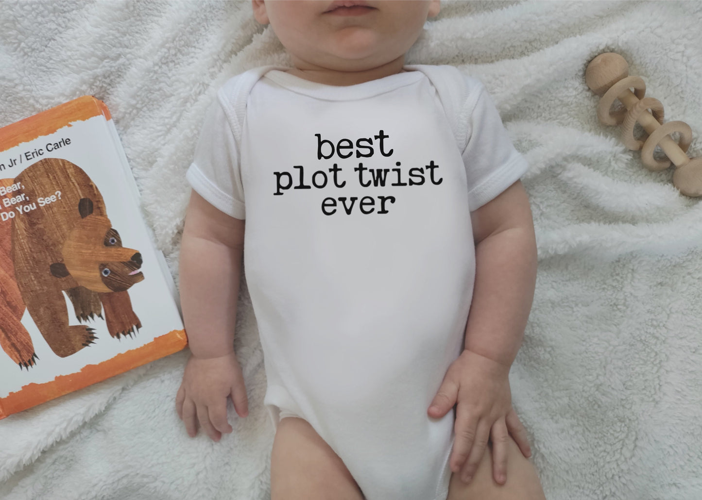 Best Plot Twist Ever Literary Baby Bodysuit for Reader Writer Author Surprise Baby Birth Announcement Funny for Librarian Cutest Bonus Baby