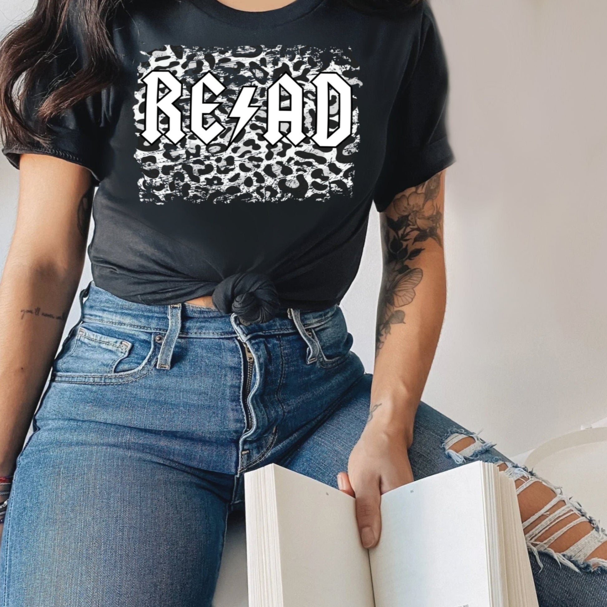 READ Rocker Grunge Bookish Shirt for Librarian Black Leopard Bibliophile Gift for Bookish Friend Gift Vintage Reader Shirt