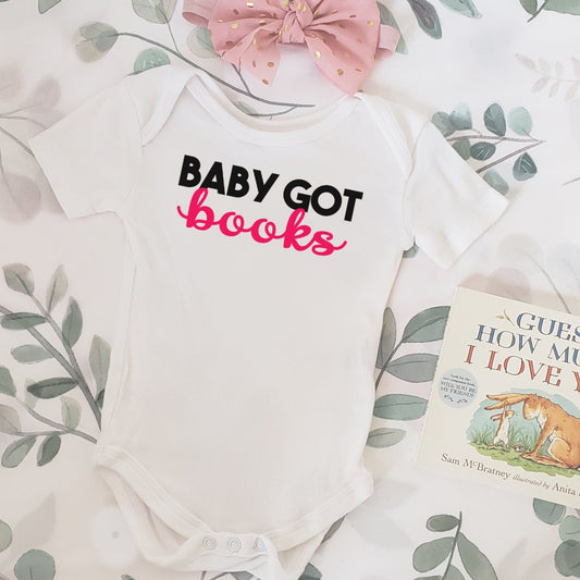 Pink Baby Got Books Bookish Baby Bodysuit for Book Club Baby Shower Reader Writer Author Surprise Baby Birth Announcement Funny