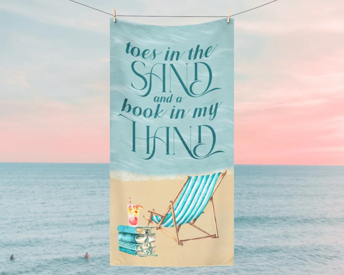 Toes in the Sand and a Book In My Hand Beach Towel for Readers Poolside Reading Cruise Bookish