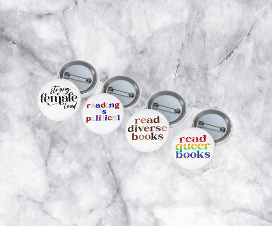 Reading Is Bookish Pin Buttons for Readers Bookworm Gift Under 5 Read Harder Feminist Reader Button for Diverse Reads Button Set for Readers