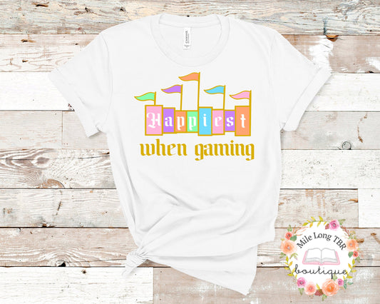 Happiest When Gaming Cute Gamer Girl Shirt Happiest Place Earth Girly Gamer Shirt Funny Video Game Lover Tee for Geeky Girl Christmas Gift