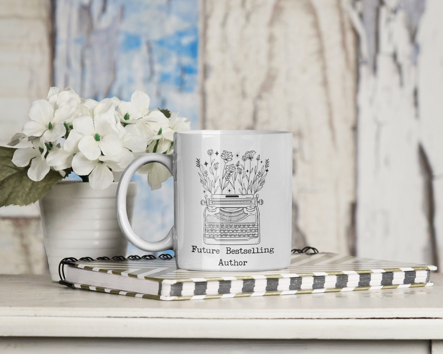 Future Bestselling Author Mug 11oz Gift for Writer Floral Typewriter Cute Bookish Present for Writer Published Author National Novel