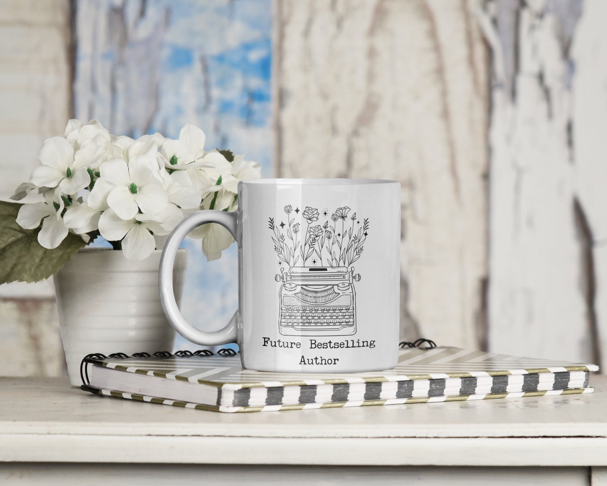 Future Bestselling Author Mug 11oz Gift for Writer Floral Typewriter Cute Bookish Present for Writer Published Author National Novel