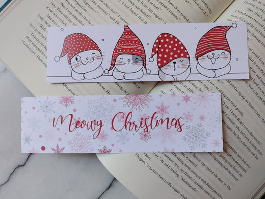 Meowy Christmas Cat and Snowflake Christmas Bookmark Librarian Gift Readers Bookstagram Book Club Present Reader Friend Gift for Bookworms