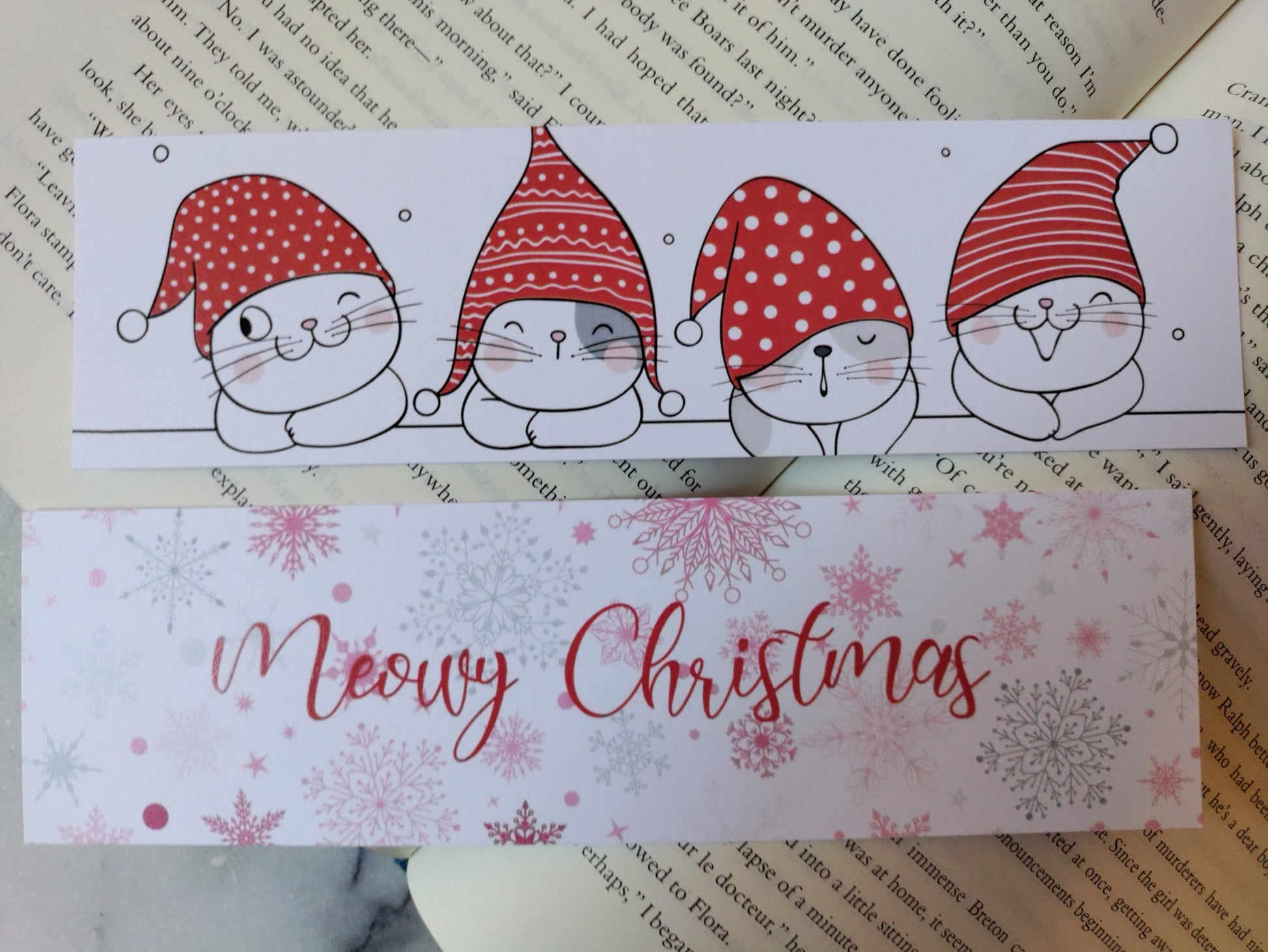 Meowy Christmas Cat and Snowflake Christmas Bookmark Librarian Gift Readers Bookstagram Book Club Present Reader Friend Gift for Bookworms