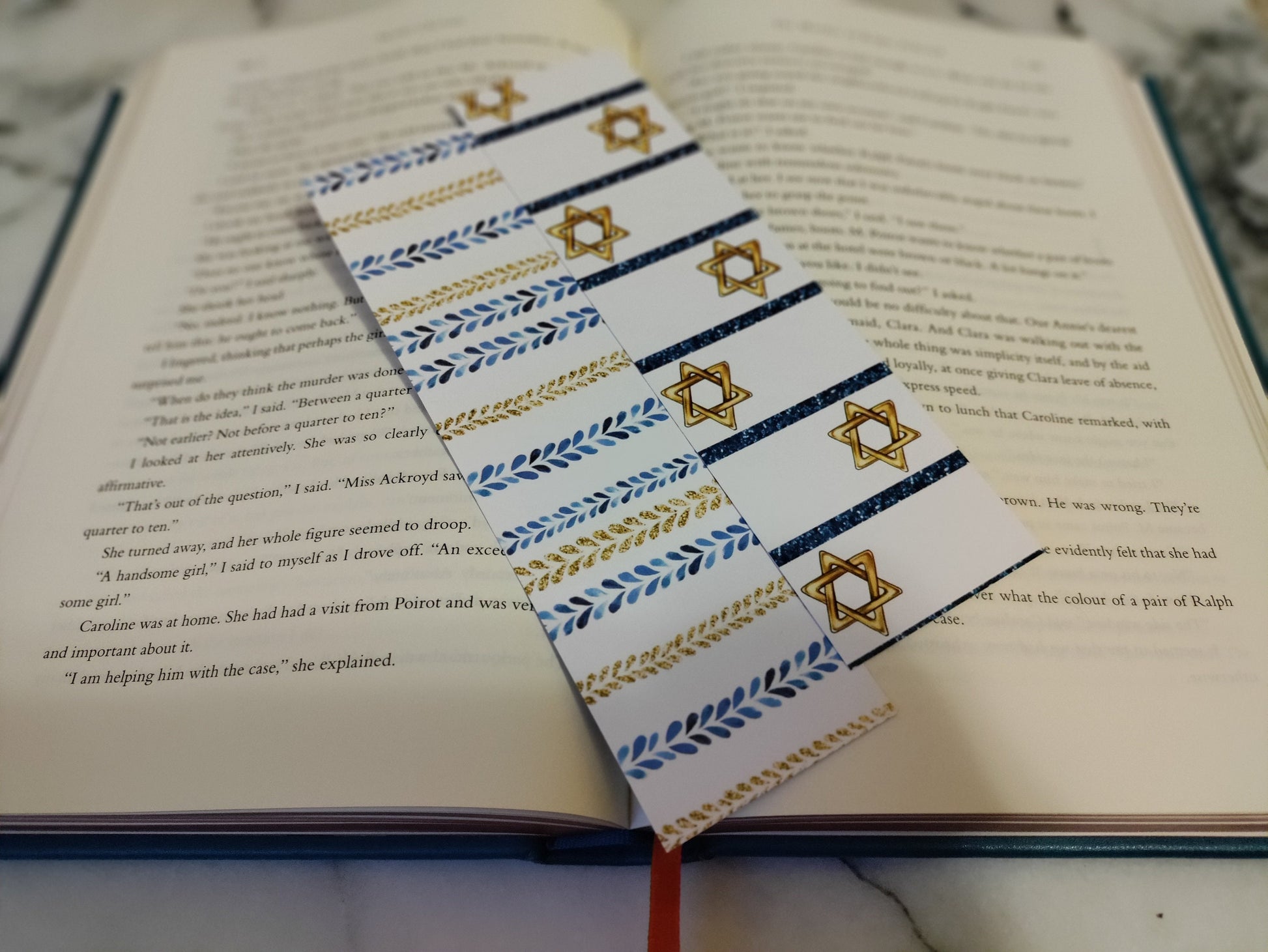 Hanukah Pattern Holiday Bookmark Gift Under 5 Cute Blue and Gold Gift for Bookish Friend Librarian Gift Jewish Hanukah Holidays