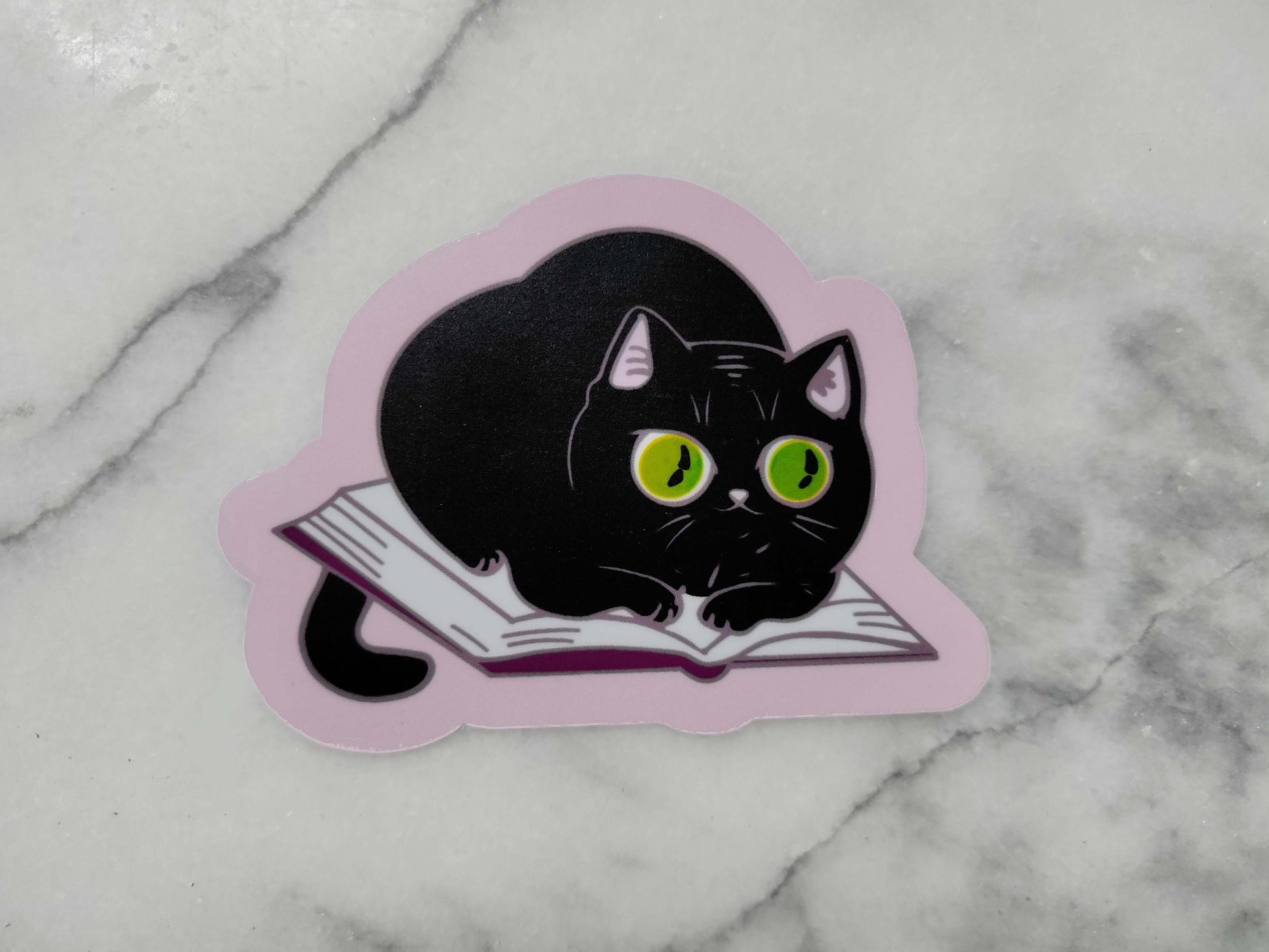 Kitty on Book Pink Bookish Sticker for Readers Cute Bookish Sticker for Book Cart Reading Journal Hydroflask Sticker Cat Lover Sticker Gift