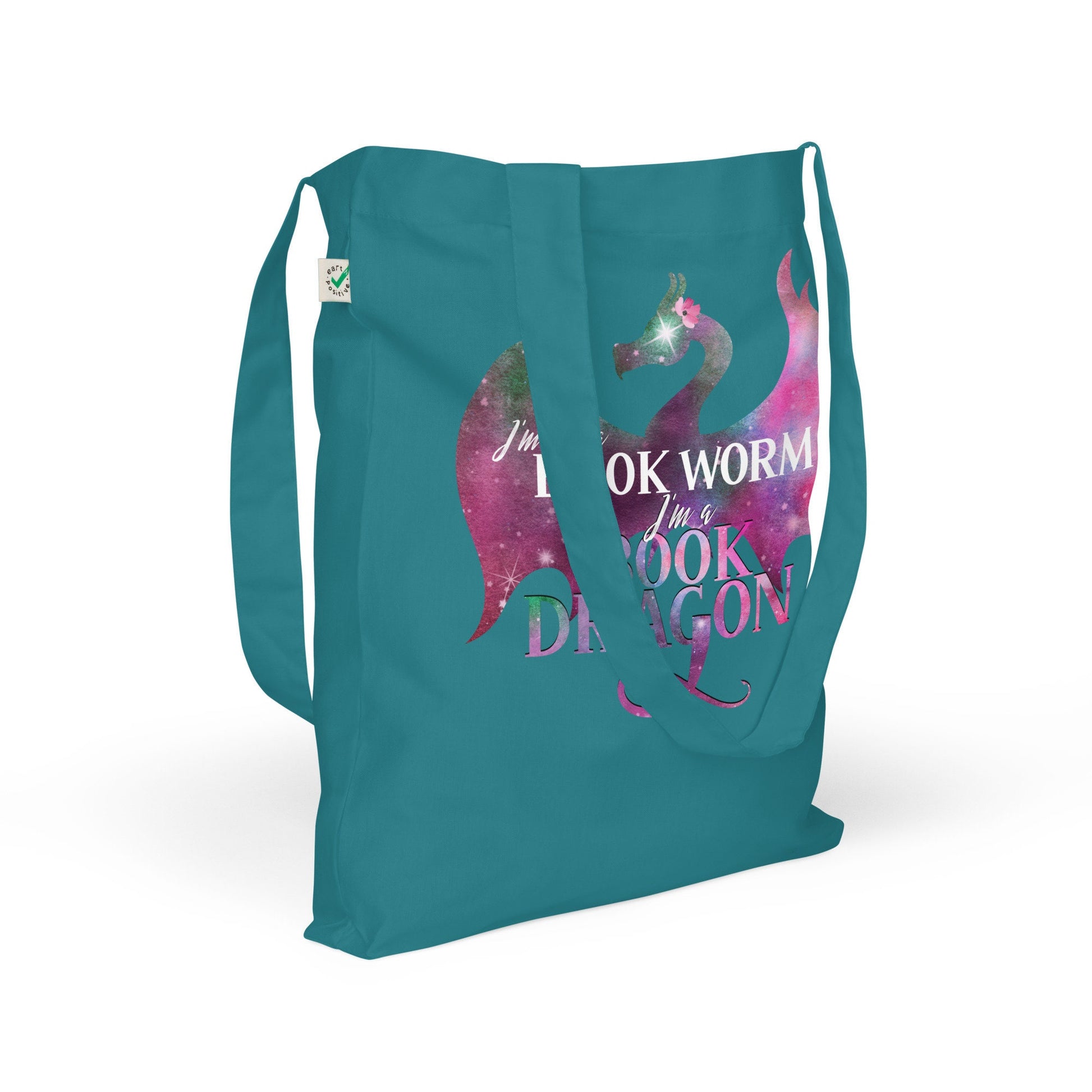 Book Dragon Organic Library Tote Bag for Fantasy Reader Not a Book Worm Bag for Bibliophile Gift for Librarian Fantasy Writer