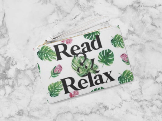 Read and Relax Clutch Bag Tropical Bookish Pencil Bag for Bookmarks Beachy Zip Clutch Gift for Book Club Plant Mother Book Lover Present
