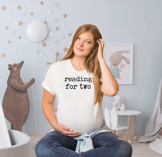 Reading for Two Maternity Pregnancy Announcement Shirt for Reader Jersey Short Sleeve Tee