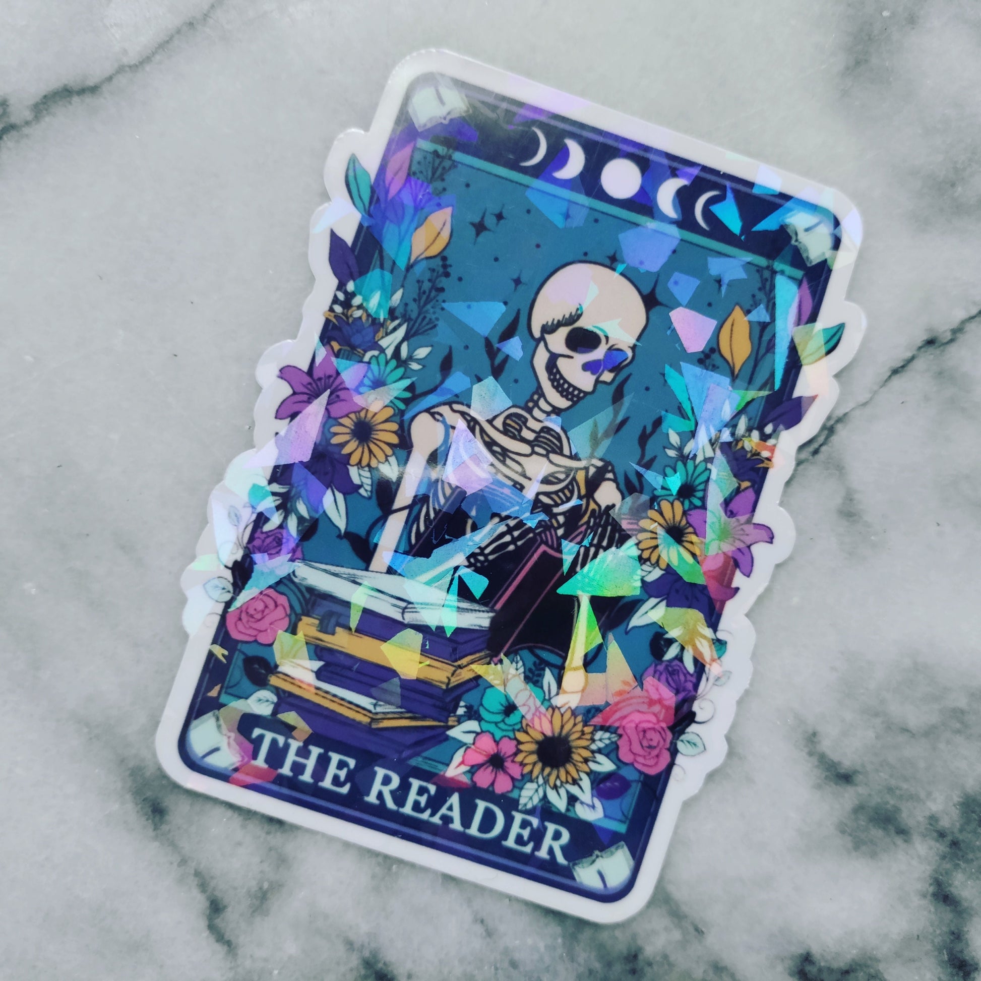 The Reader Dusty Tarot Card Sticker Spooky Books Skeleton Sticker for Reader BookTok Reading Journal Sticker Bookish Tarot Reader Cute