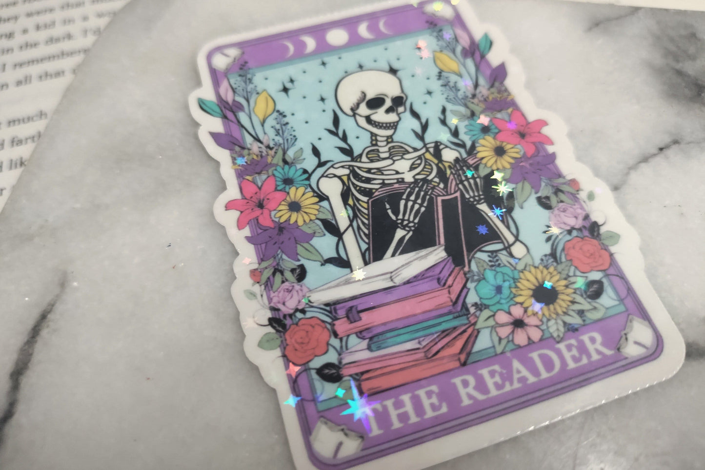 The Reader Dusty Tarot Card Sticker Spooky Books Skeleton Sticker for Reader BookTok Reading Journal Sticker Bookish Tarot Reader Cute