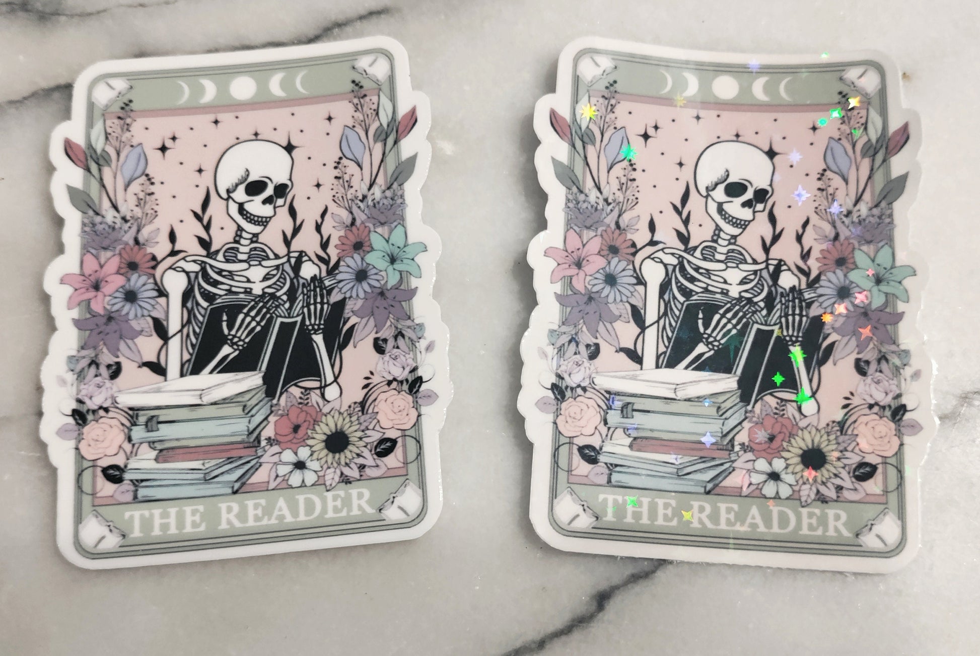 The Reader Dusty Tarot Card Sticker Spooky Books Skeleton Sticker for Reader BookTok Reading Journal Sticker Bookish Tarot Reader Cute